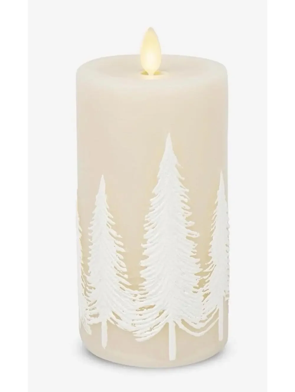 Luminara Flameless Candle White Swan Embossed Trees Real Wax Unscented 3.2 x 4.5